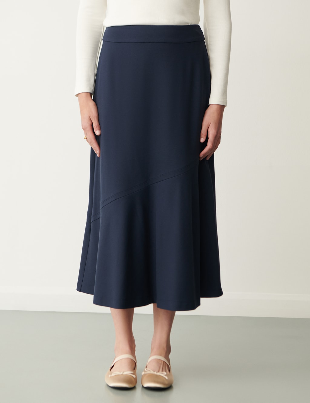 Ponte Jersey Seam Detail Midi A-Line Skirt 4 of 4