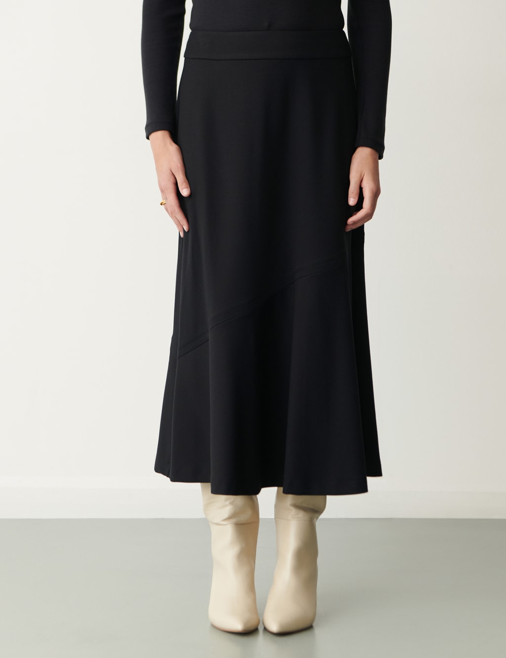 Ponte Jersey Seam Detail Midi A Line Skirt