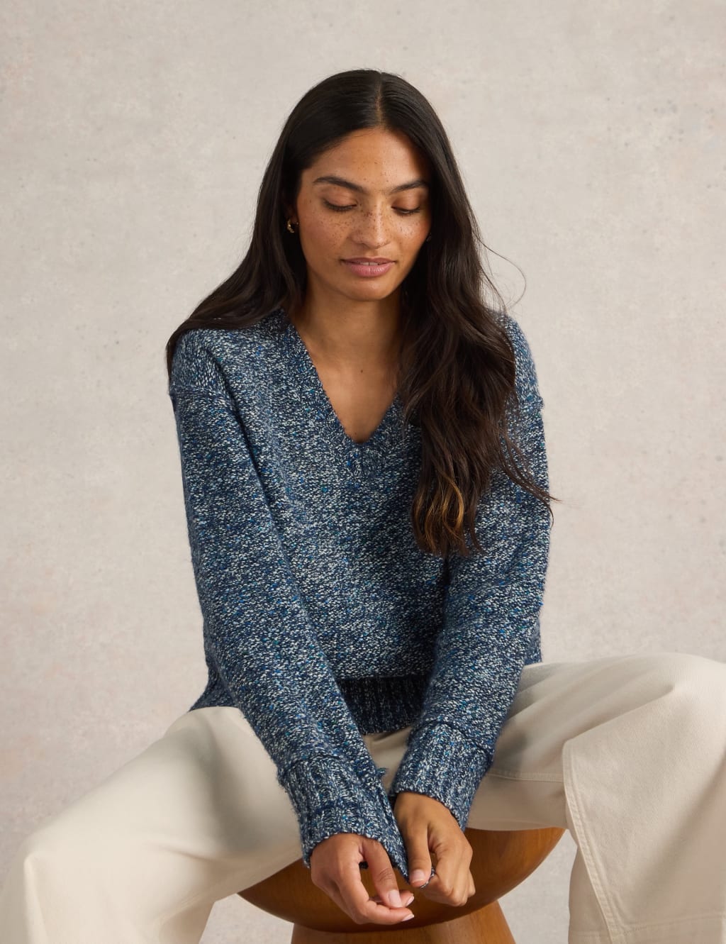 Cotton Rich Textured V-Neck Jumper 5 of 6