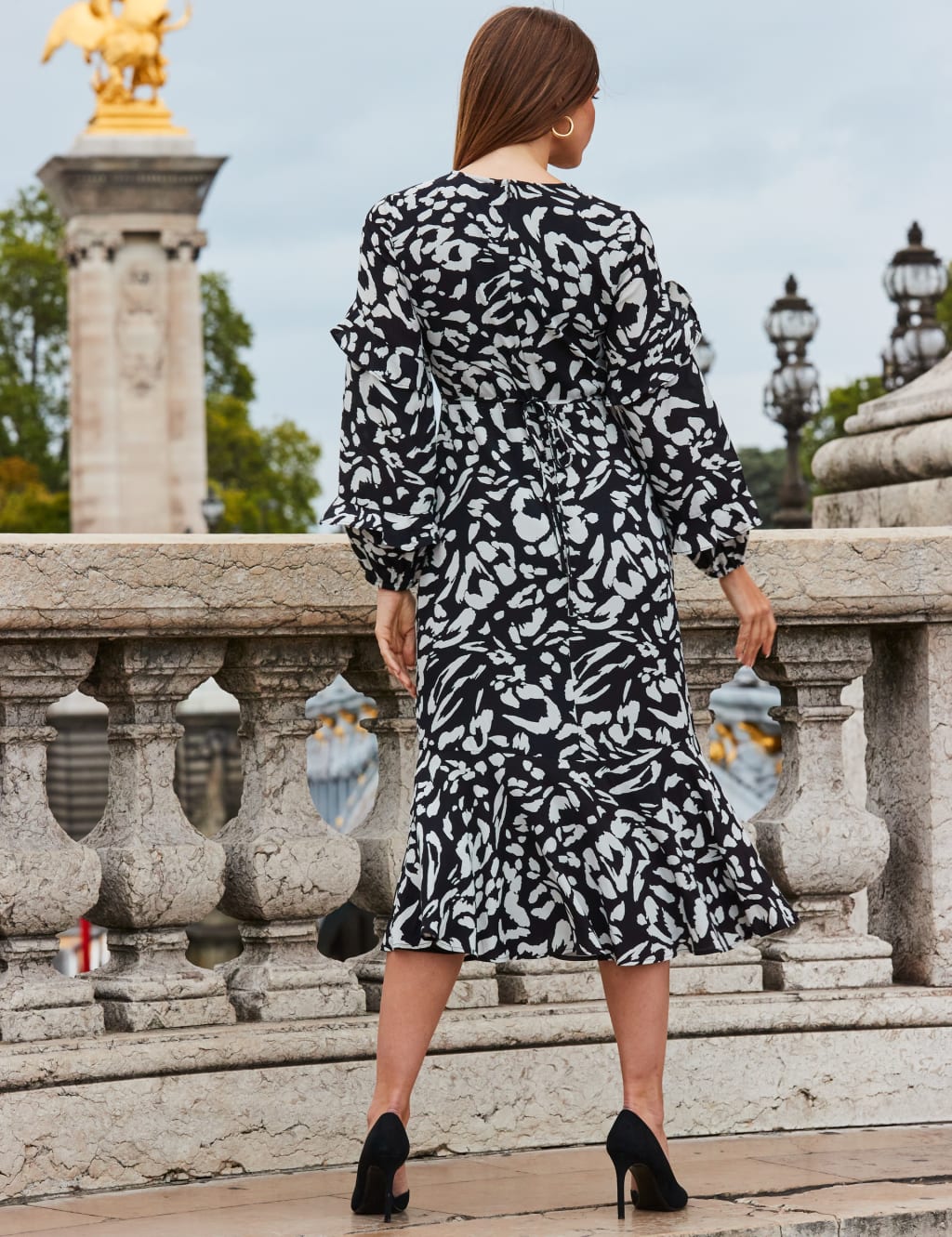 Black and white animal print midi dress clearance