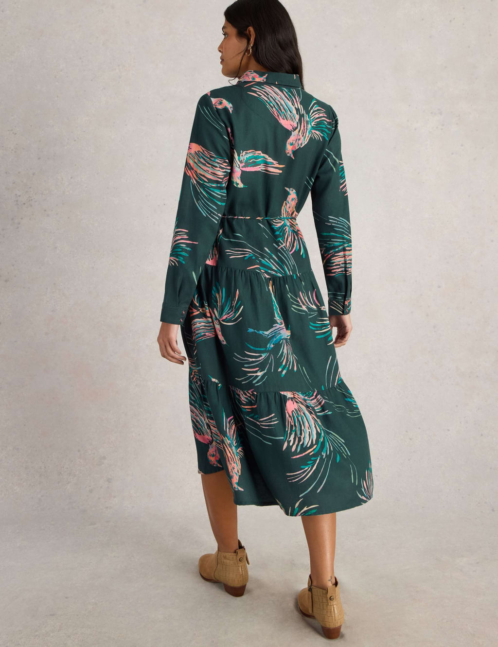 Cotton Blend Printed Midi Shirt Dress 3 of 6