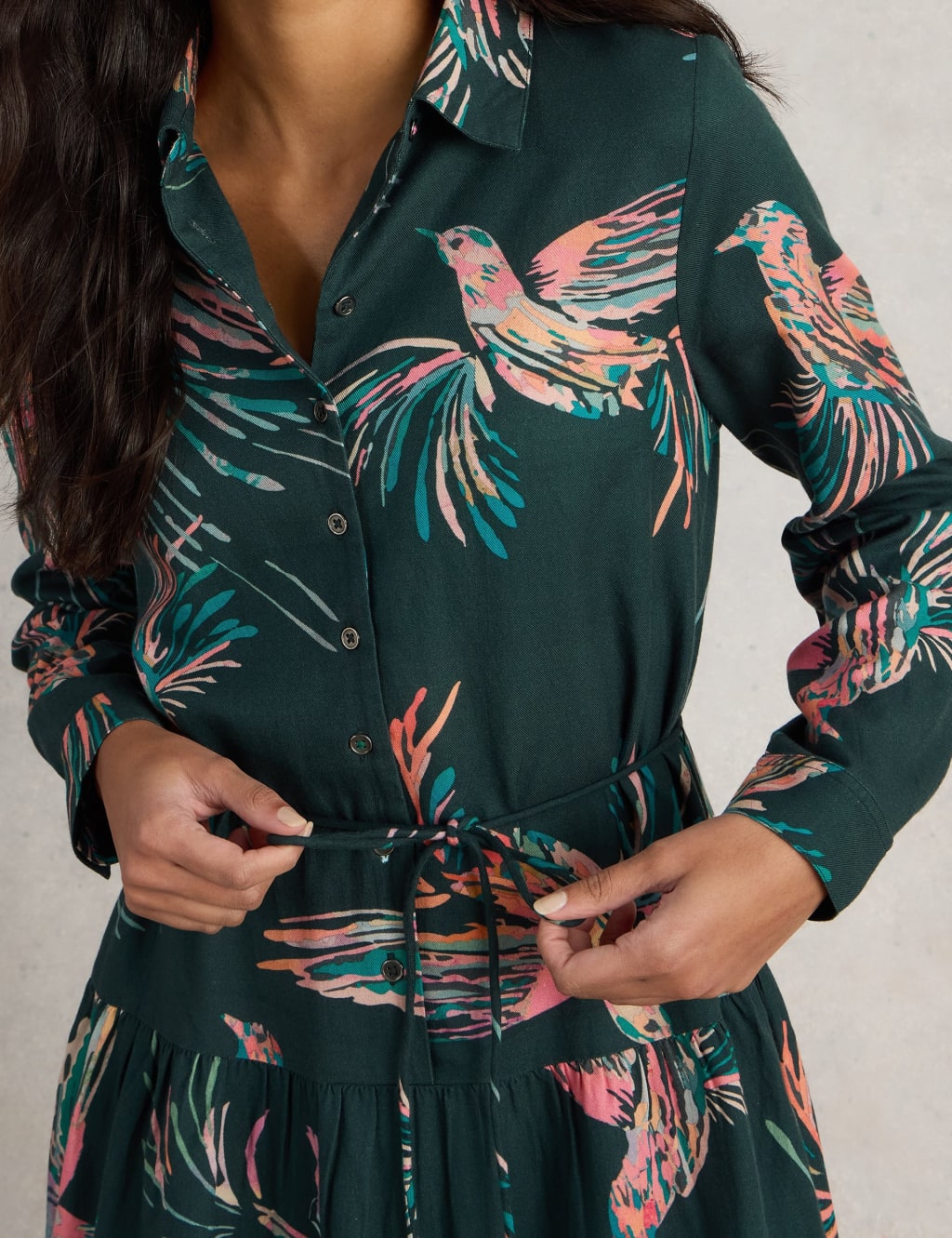 Cotton Blend Printed Midi Shirt Dress 4 of 6