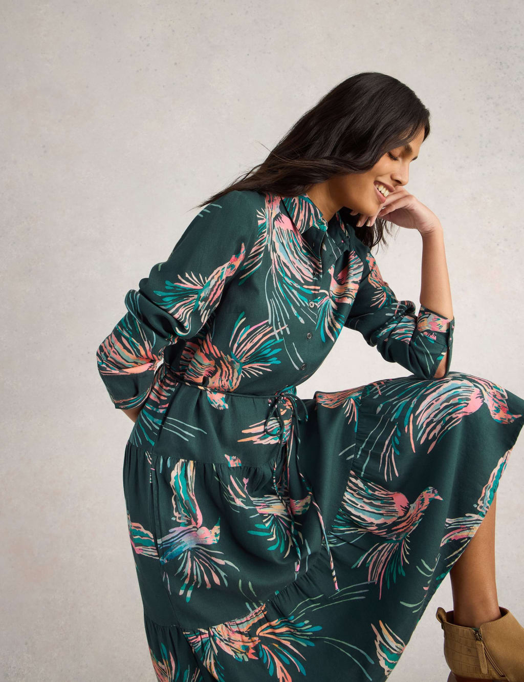 Cotton Blend Printed Midi Shirt Dress 5 of 6