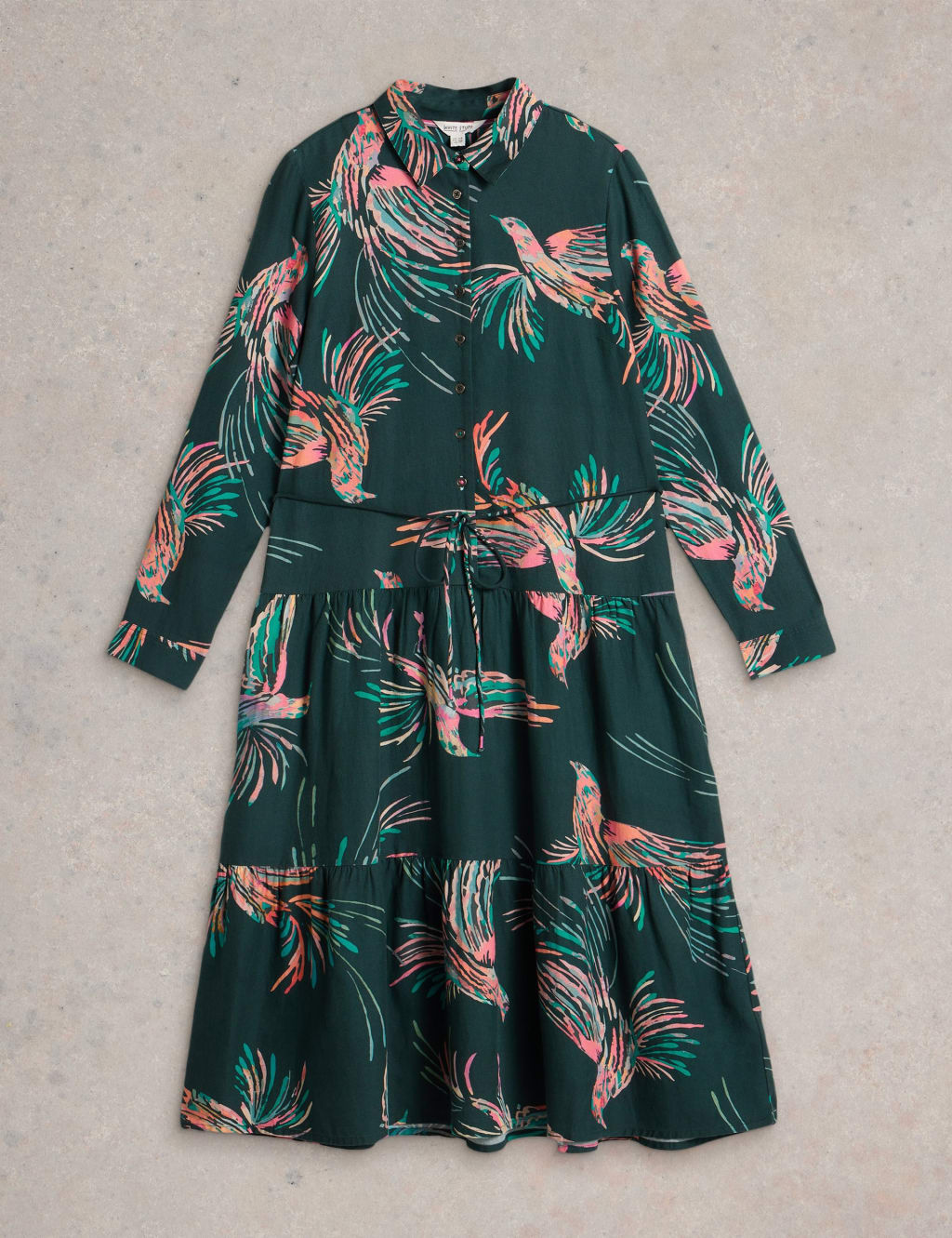 Cotton Blend Printed Midi Shirt Dress 2 of 6