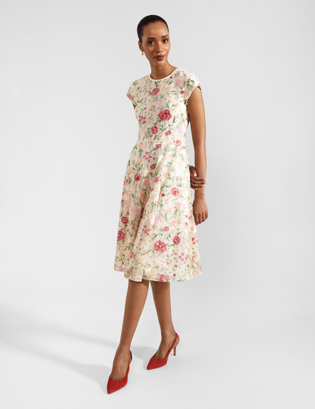Embroidered Midi Waisted Dress 1 of 10