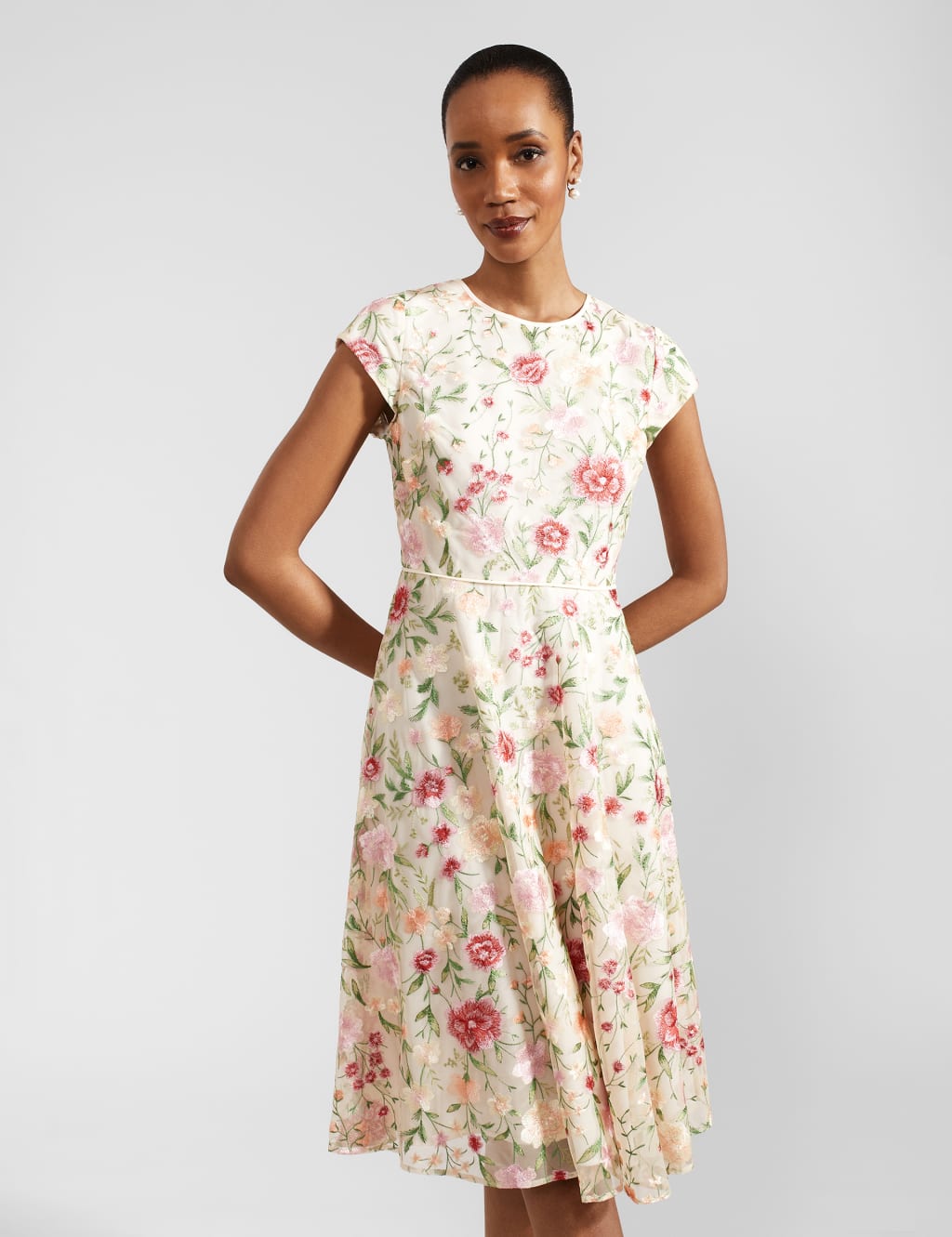 Embroidered Midi Waisted Dress 3 of 10