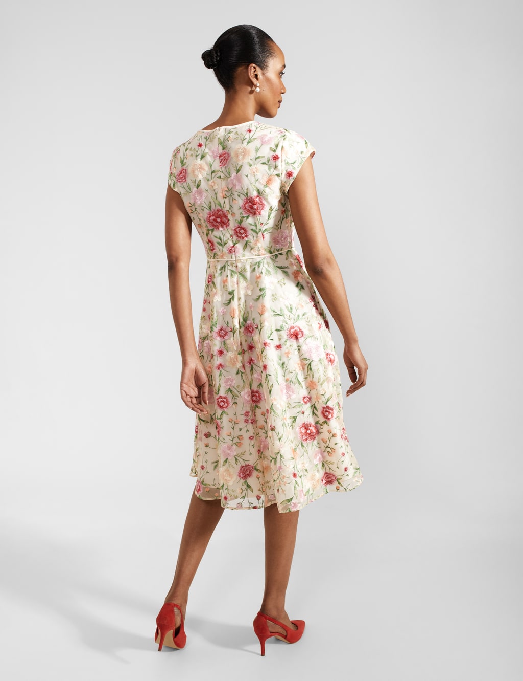 Embroidered Midi Waisted Dress 4 of 10