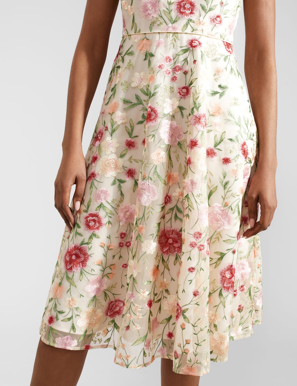 Embroidered Midi Waisted Dress 6 of 10