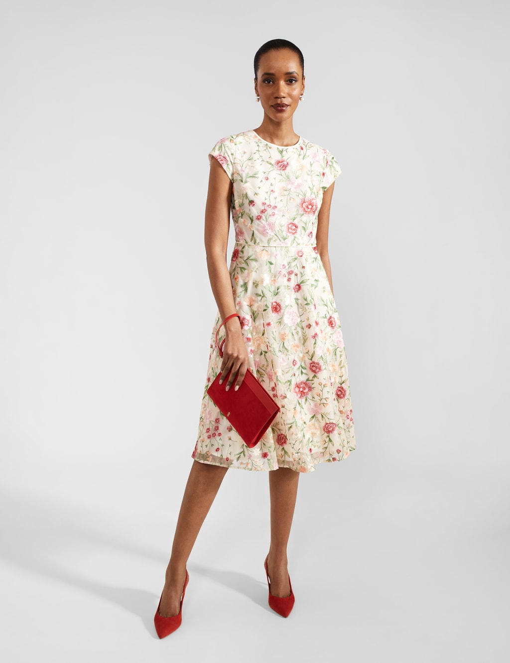 Embroidered Midi Waisted Dress 8 of 10