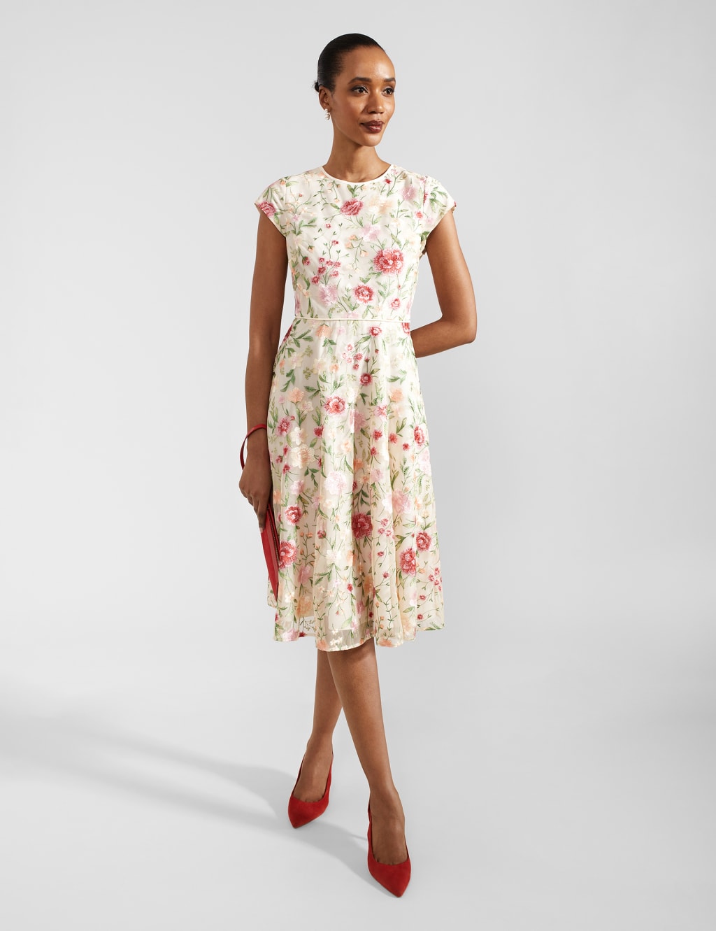 Embroidered Midi Waisted Dress 9 of 10
