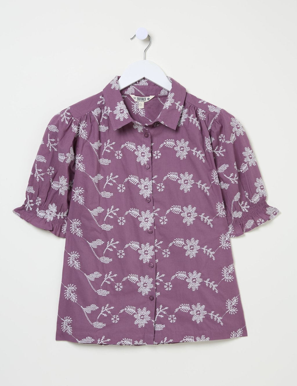 Pure Cotton Embroidered Floral Collared Puff Sleeve Shirt 2 of 5