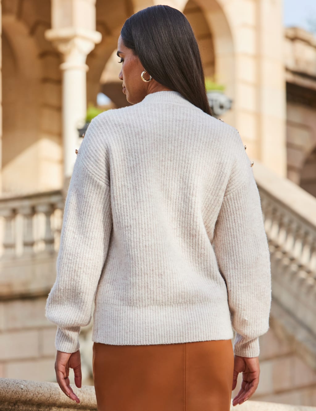 Ribbed Funnel Neck Button Detail Jumper 4 of 4