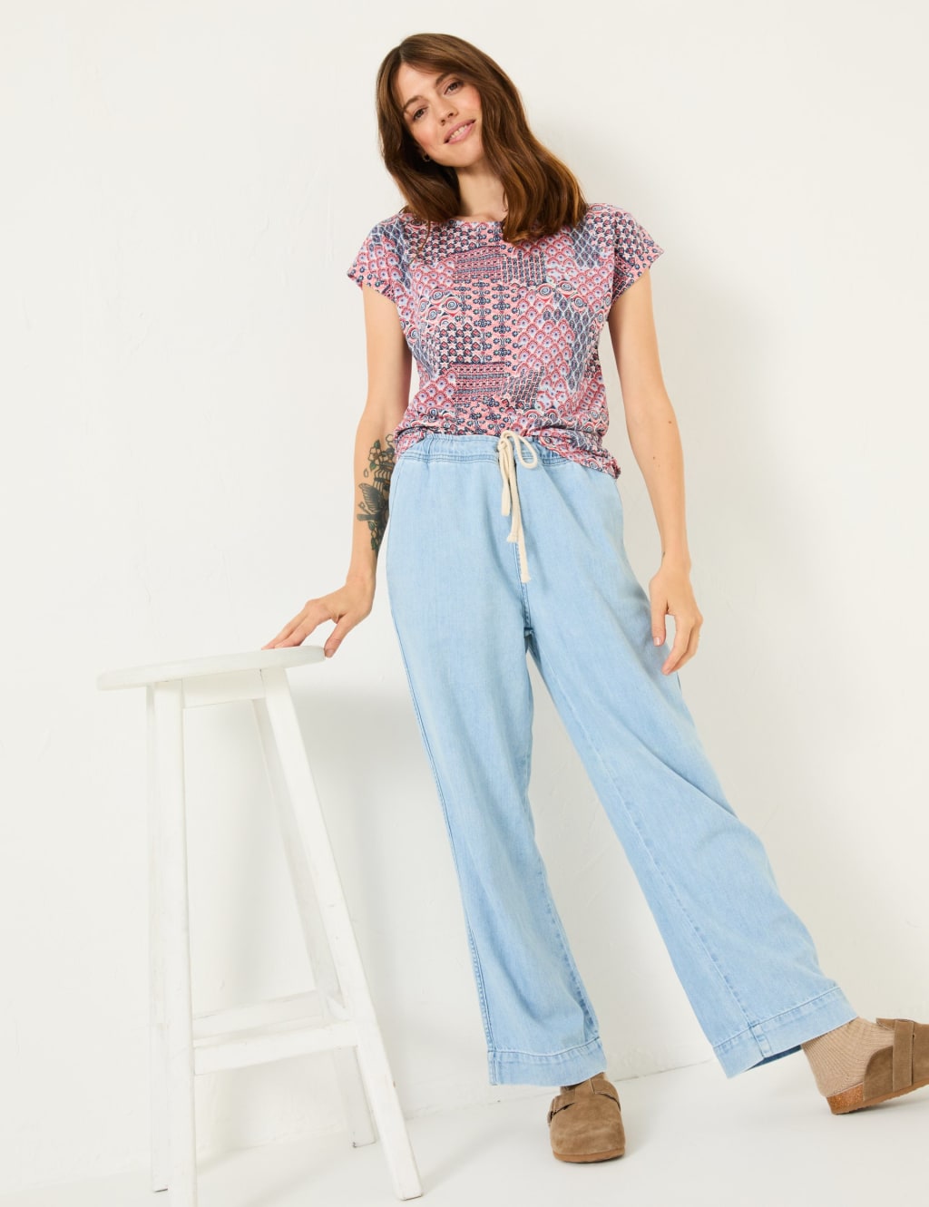 Cotton Modal Blend Geometric Cap Sleeve Top 5 of 6