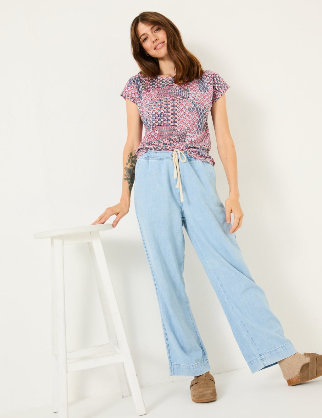 Cotton Modal Blend Geometric Cap Sleeve Top 6 of 6