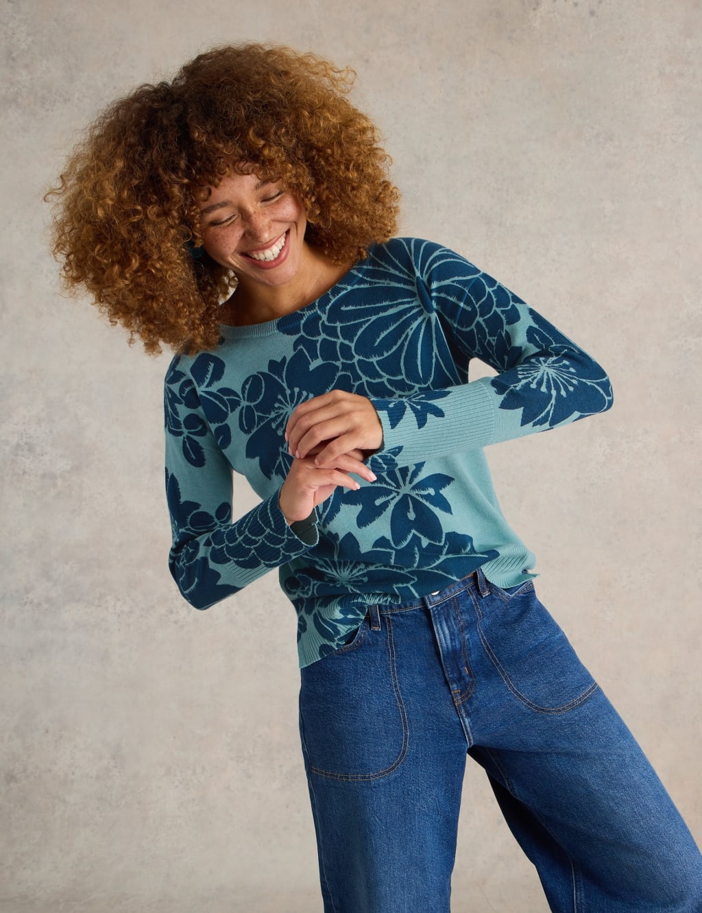 Cotton Rich Floral Crew Neck Jumper 4 of 6