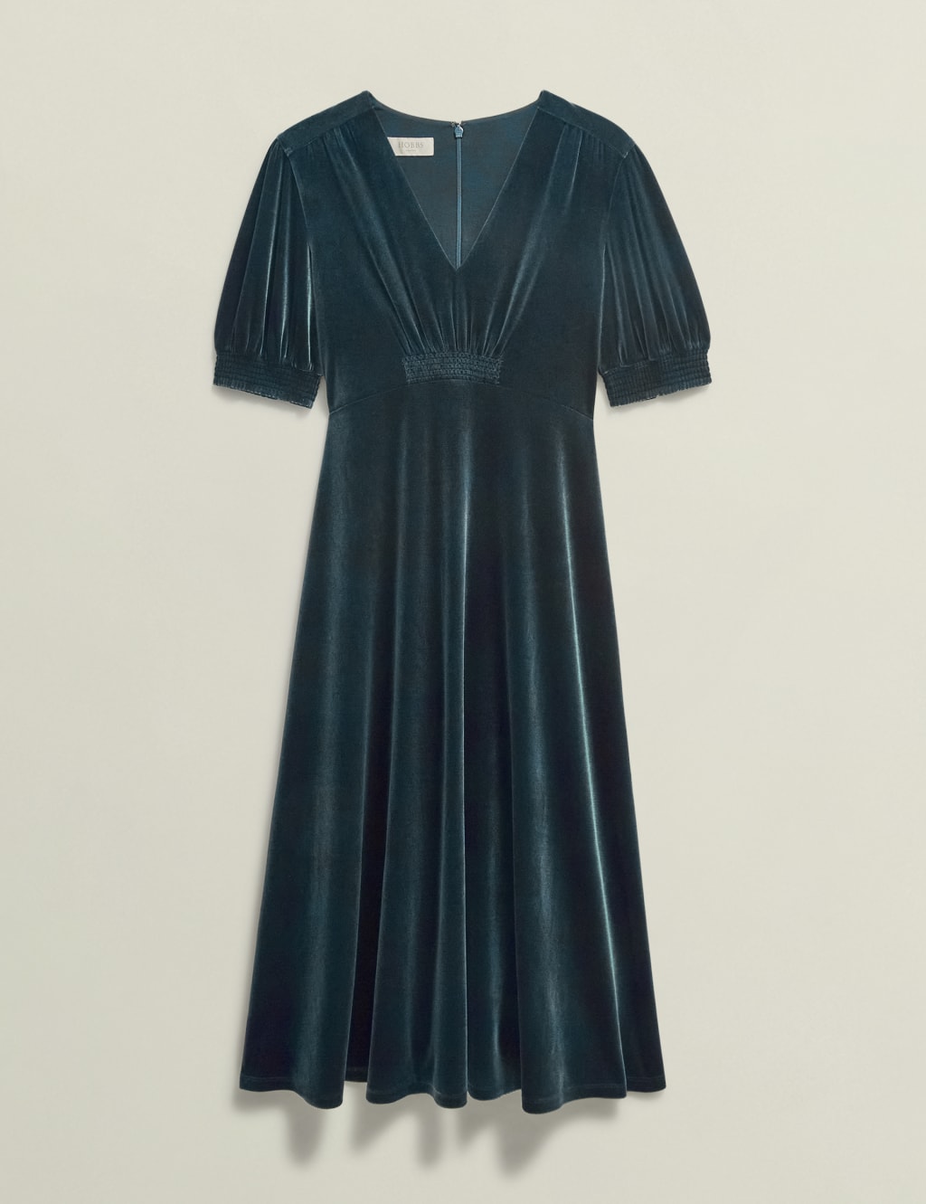 Velvet V Neck Midi Waisted Dress