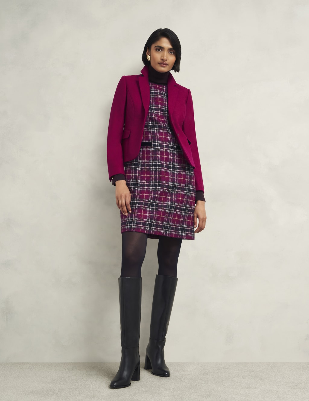 Pure Wool Checked Mini Shift Dress HOBBS M S