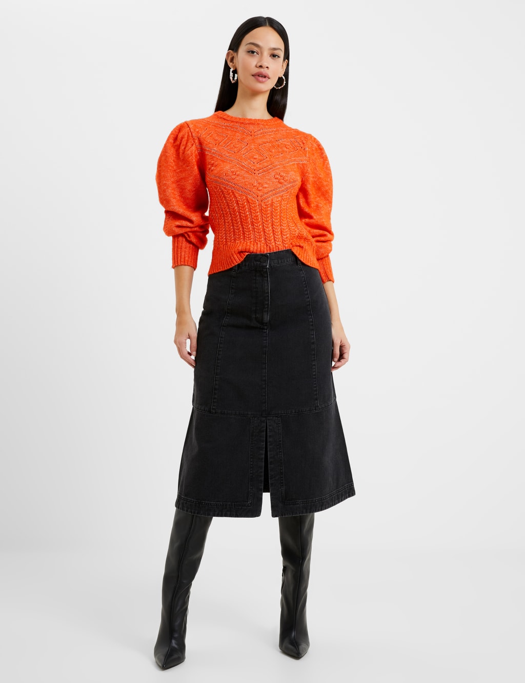 Denim Split Front Midi Skirt 1 of 4