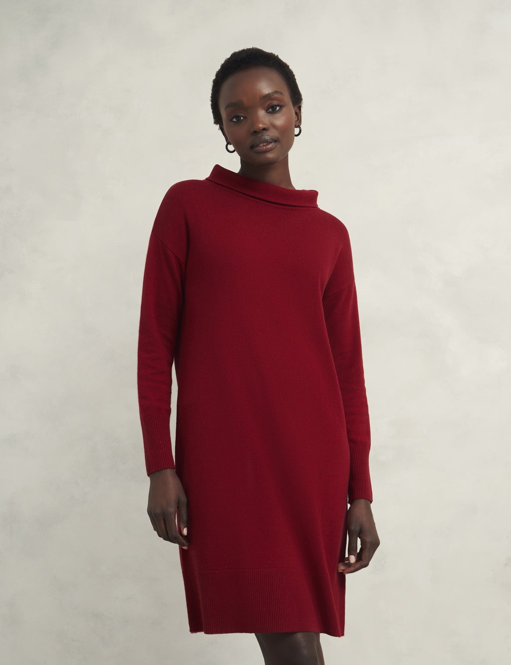 Wool Blend Knitted Roll Neck Mini Jumper Dress