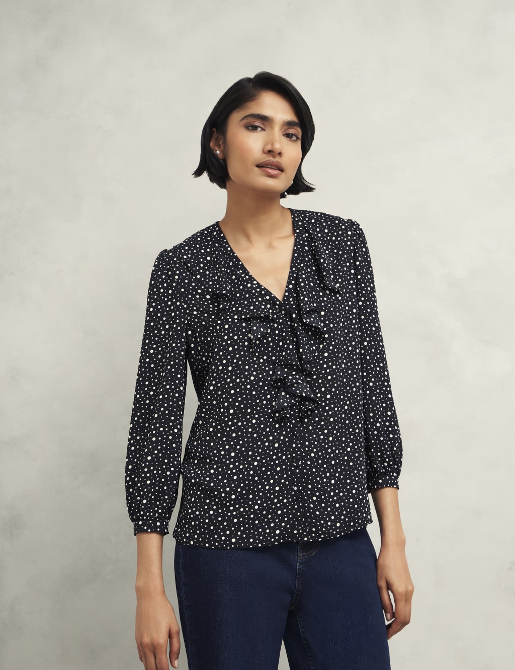 Polka dot ruffle blouse 2025