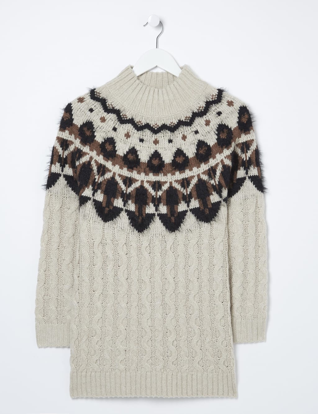 Wool Blend Fair Isle Cable Knit Tunic 2 of 4