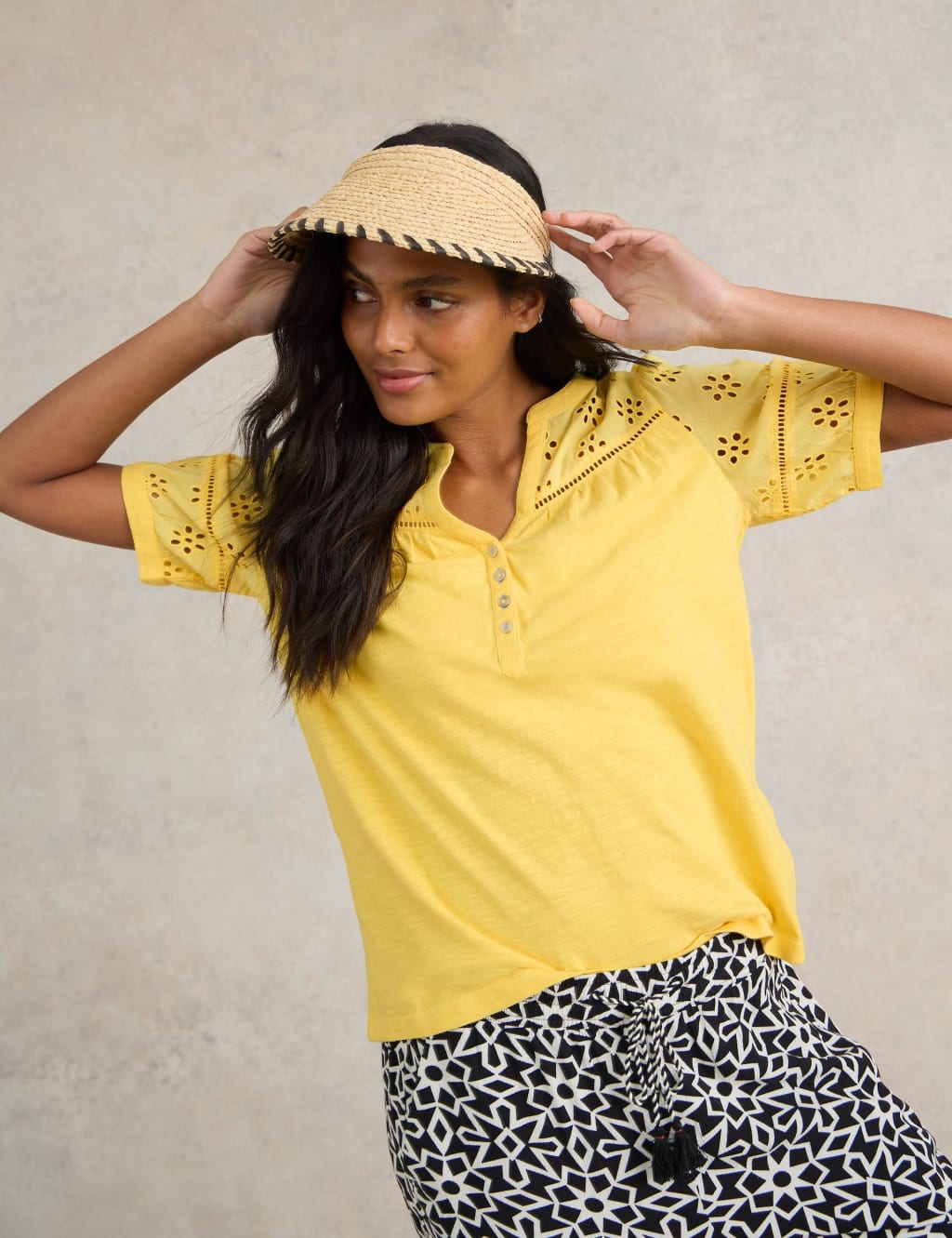 Yellow broderie top discount