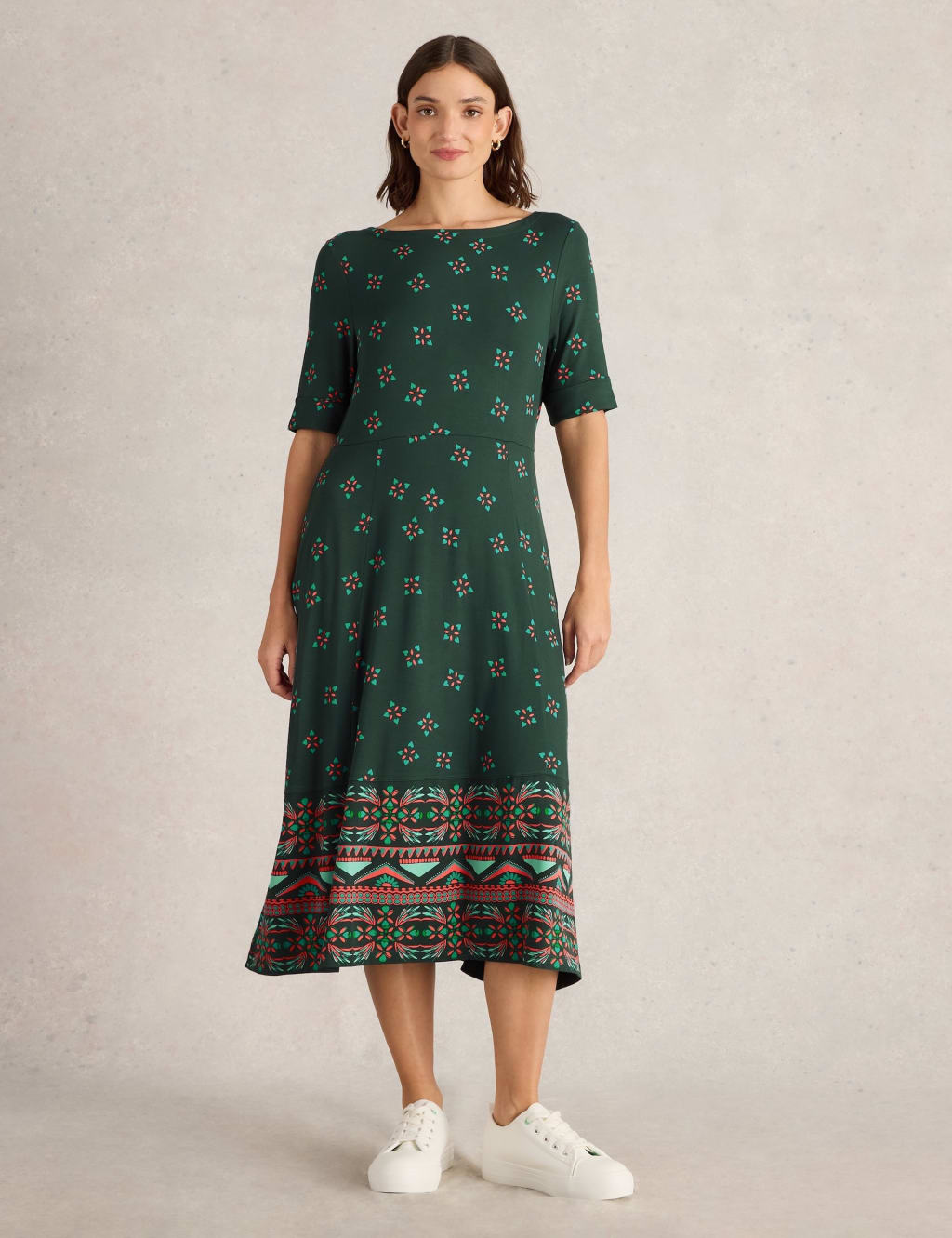 Jersey Printed Round Neck Midi Tea Dress 1 of 6