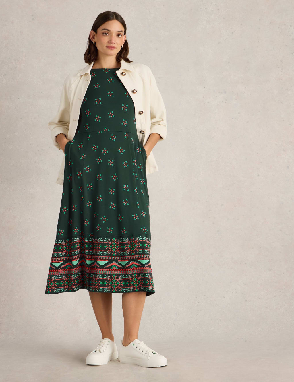 Jersey Printed Round Neck Midi Tea Dress 4 of 6