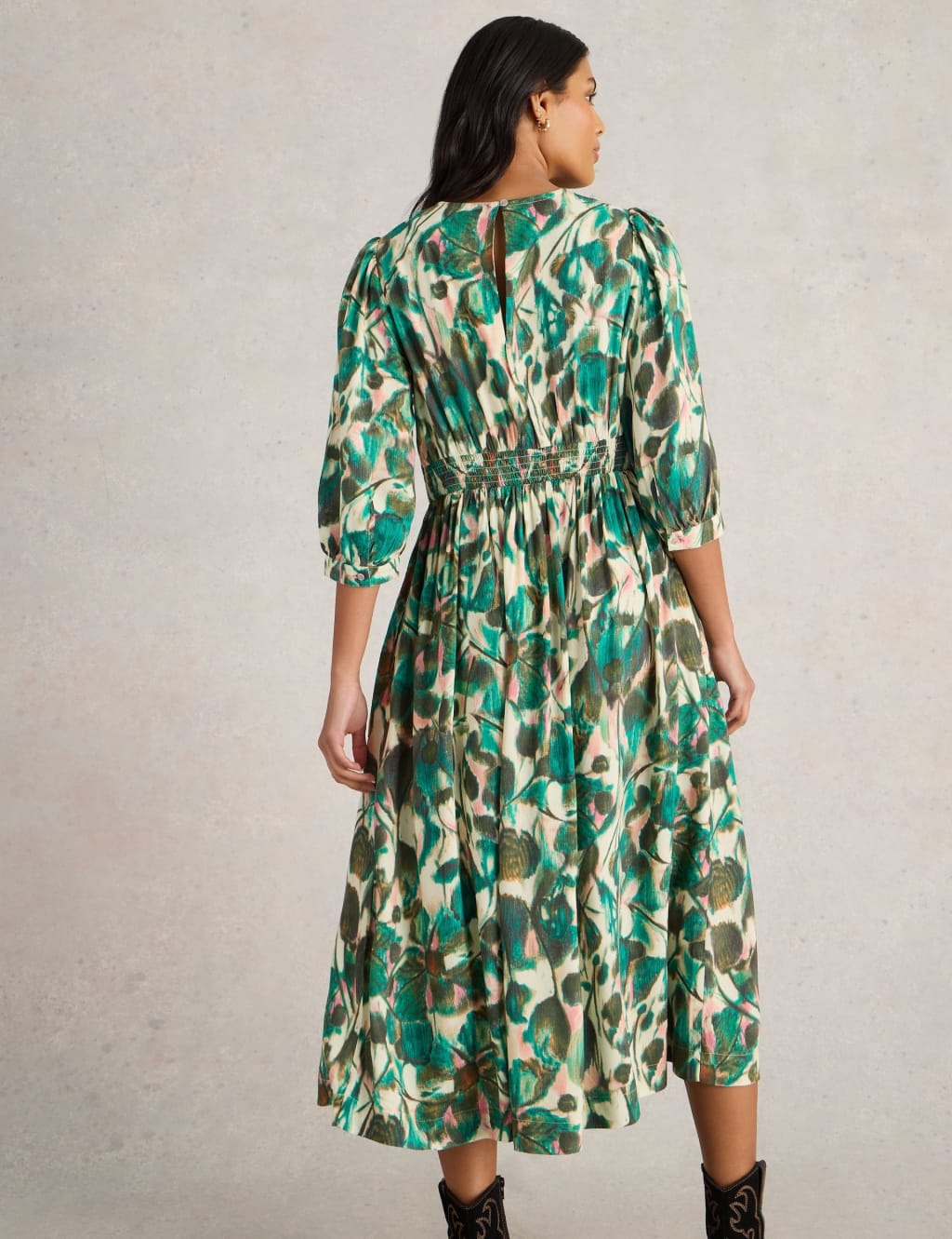 Floral V-Neck Midi Tea Dress 3 of 6