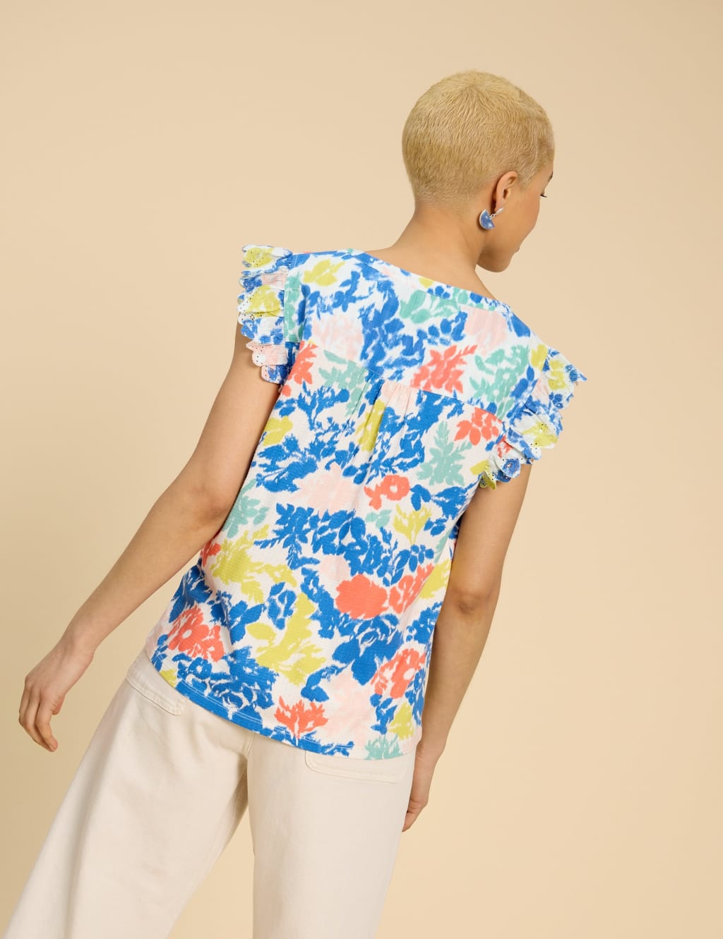 Pure Cotton V-Neck Frill Detail Top 3 of 6