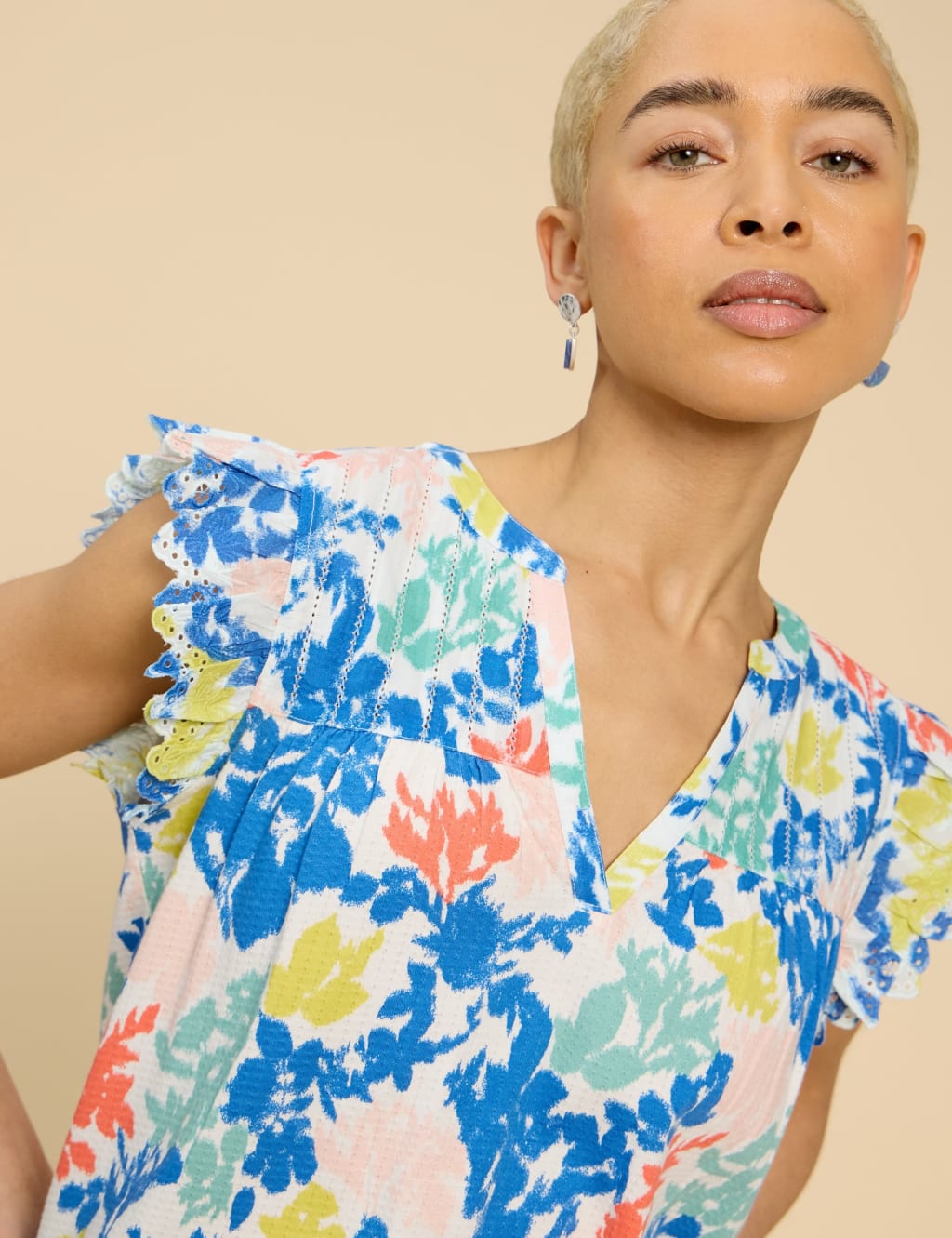 Pure Cotton V-Neck Frill Detail Top 4 of 6