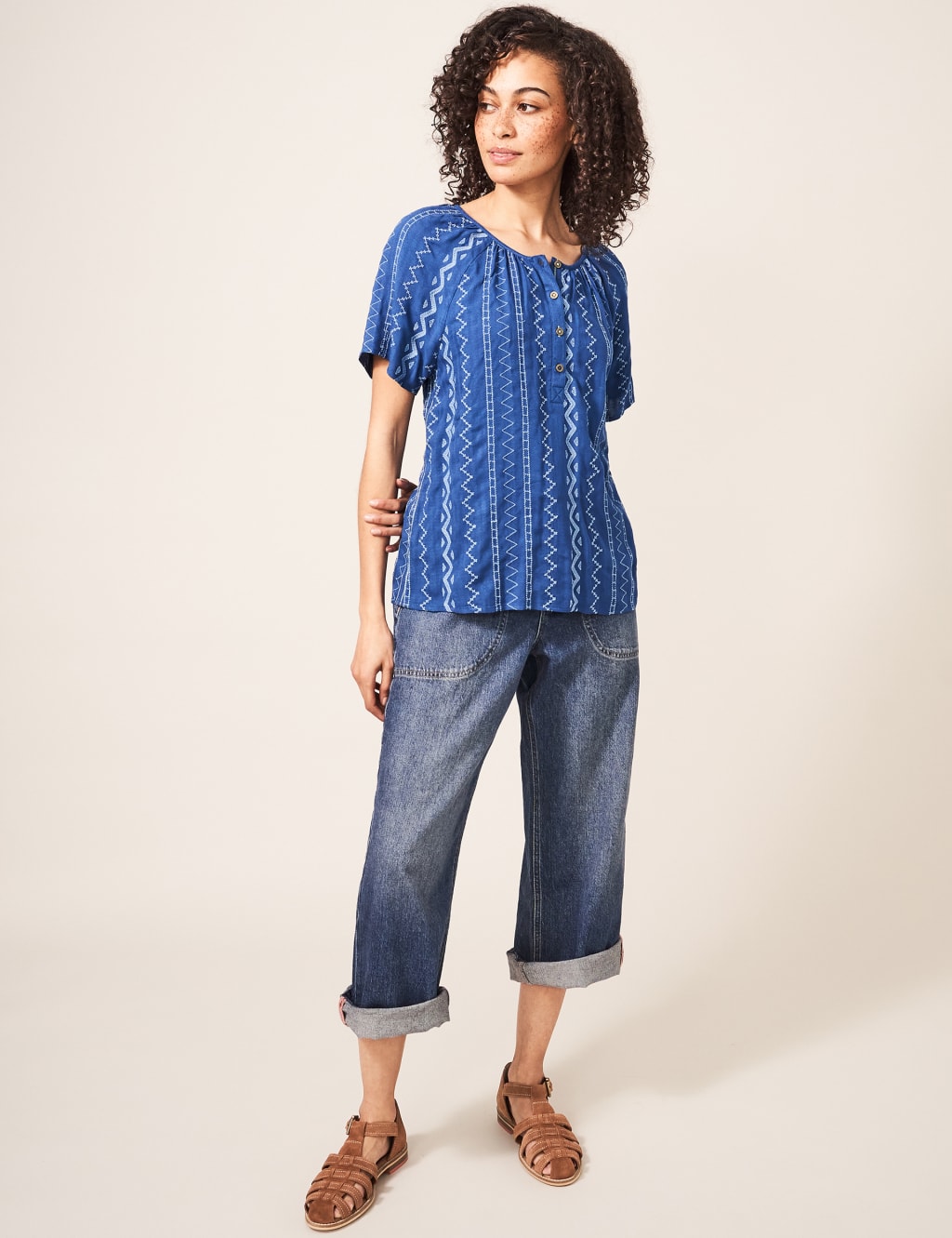 Embroidered Round Neck Short Sleeve Top 1 of 4