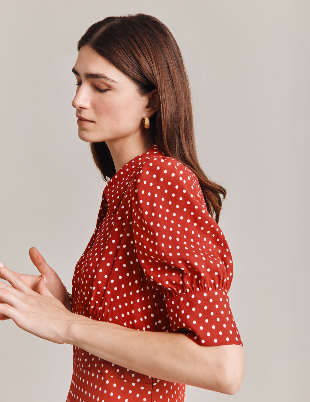 Polka Dot Button Front Midi Waisted Dress Ghost M S