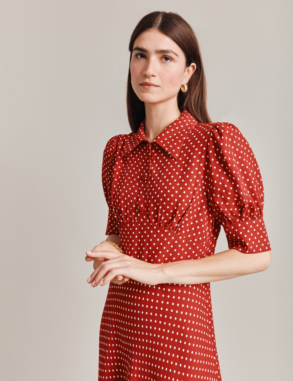 Polka dot button front dress outlet