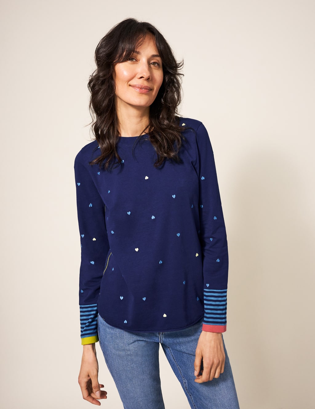 Pure Cotton Heart Embroidered T-Shirt 1 of 5