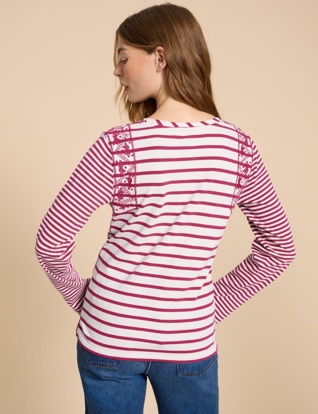 Pure Cotton Striped Embroidered T-Shirt 3 of 6