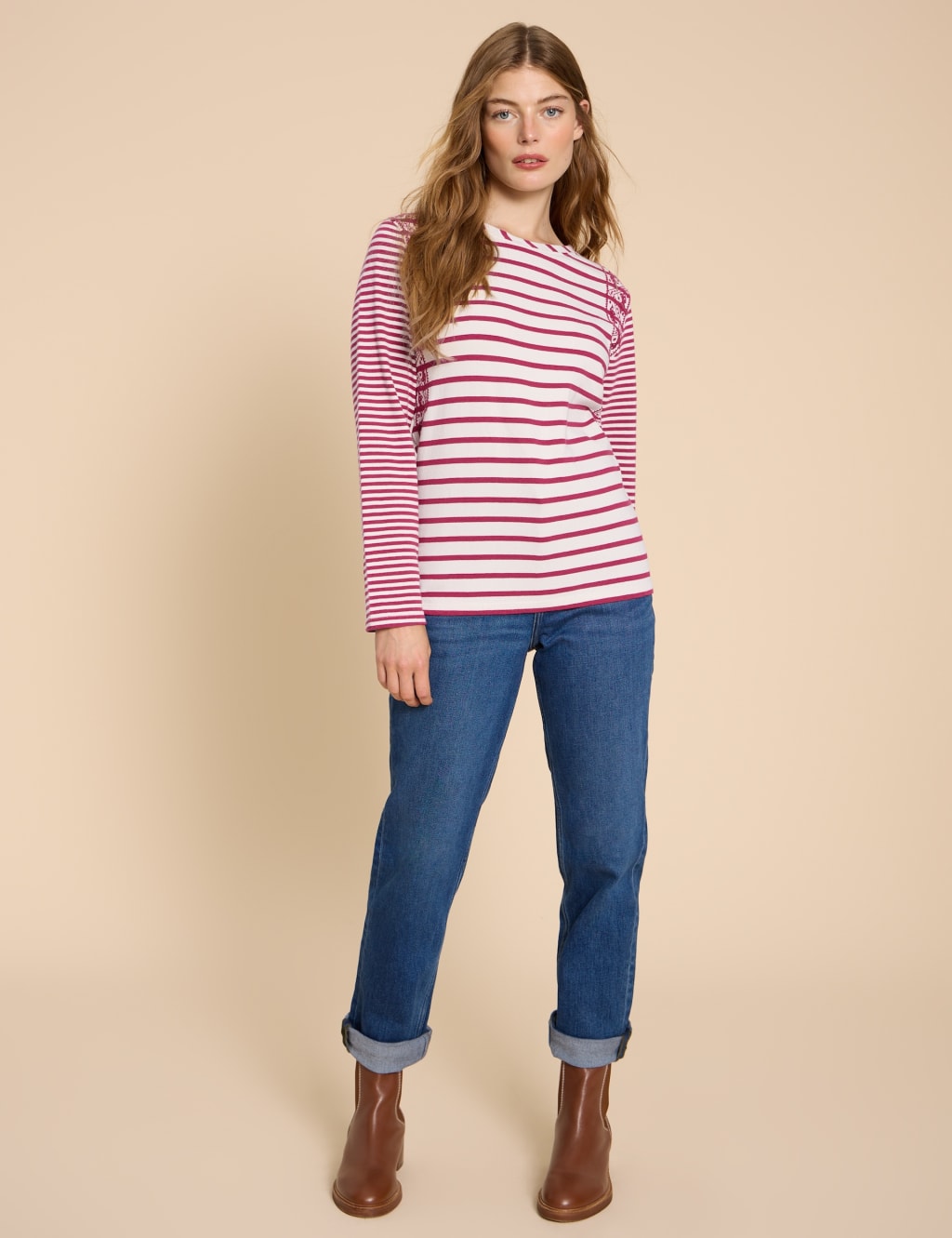 Pure Cotton Striped Embroidered T-Shirt 5 of 6