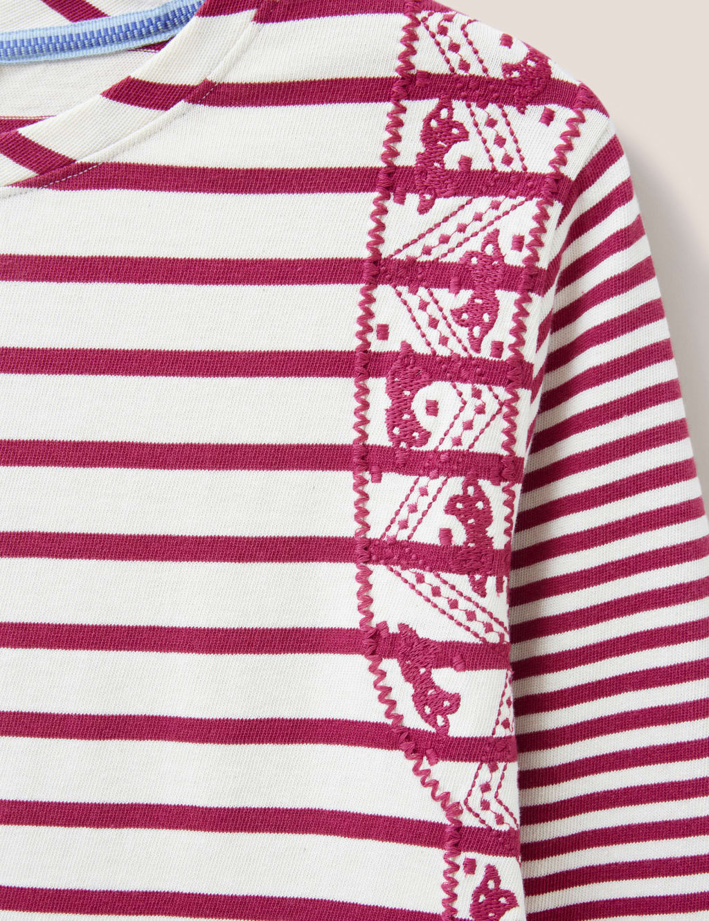 Pure Cotton Striped Embroidered T-Shirt 6 of 6