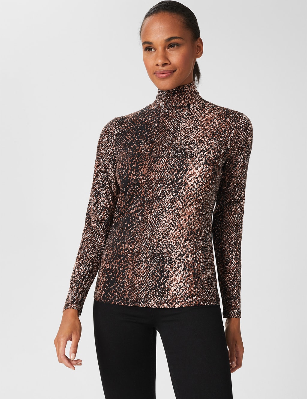 Snake Print Roll Neck Long Sleeve Top HOBBS M S