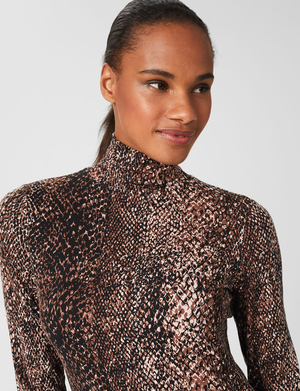 Snake Print Roll Neck Long Sleeve Top HOBBS M S