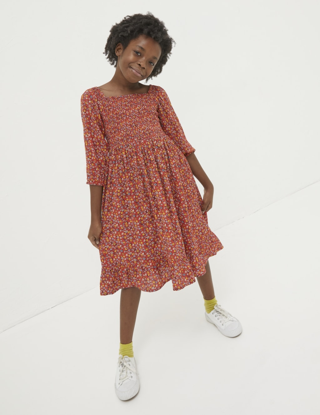Floral Shirred Dress 3 13 Yrs FatFace M S
