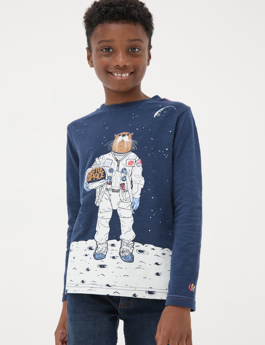Pure Cotton Space Otter Top (3-13 Yrs) 1 of 4