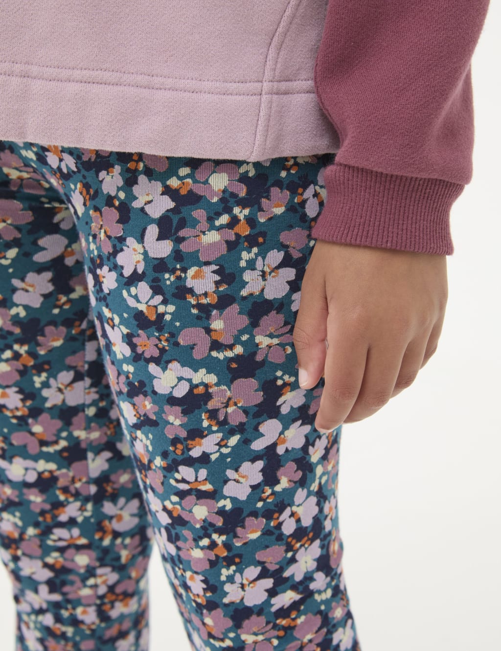 2pk Cotton Rich Floral Plain Leggings 3 13 Yrs