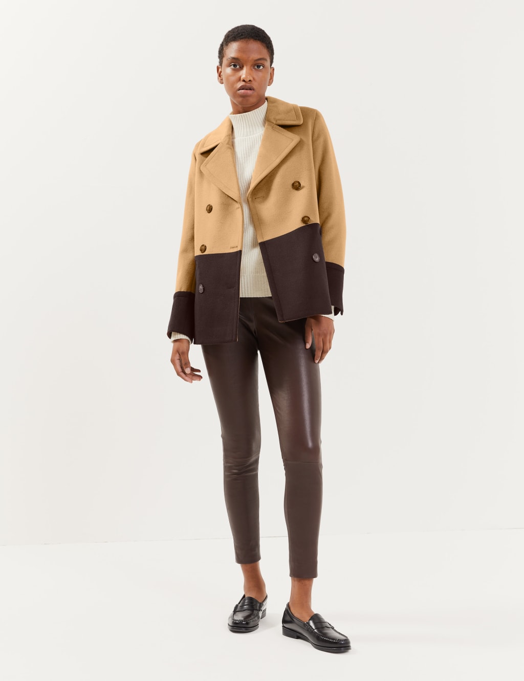 Pure Wool Colour Block Pea Coat JAEGER M S