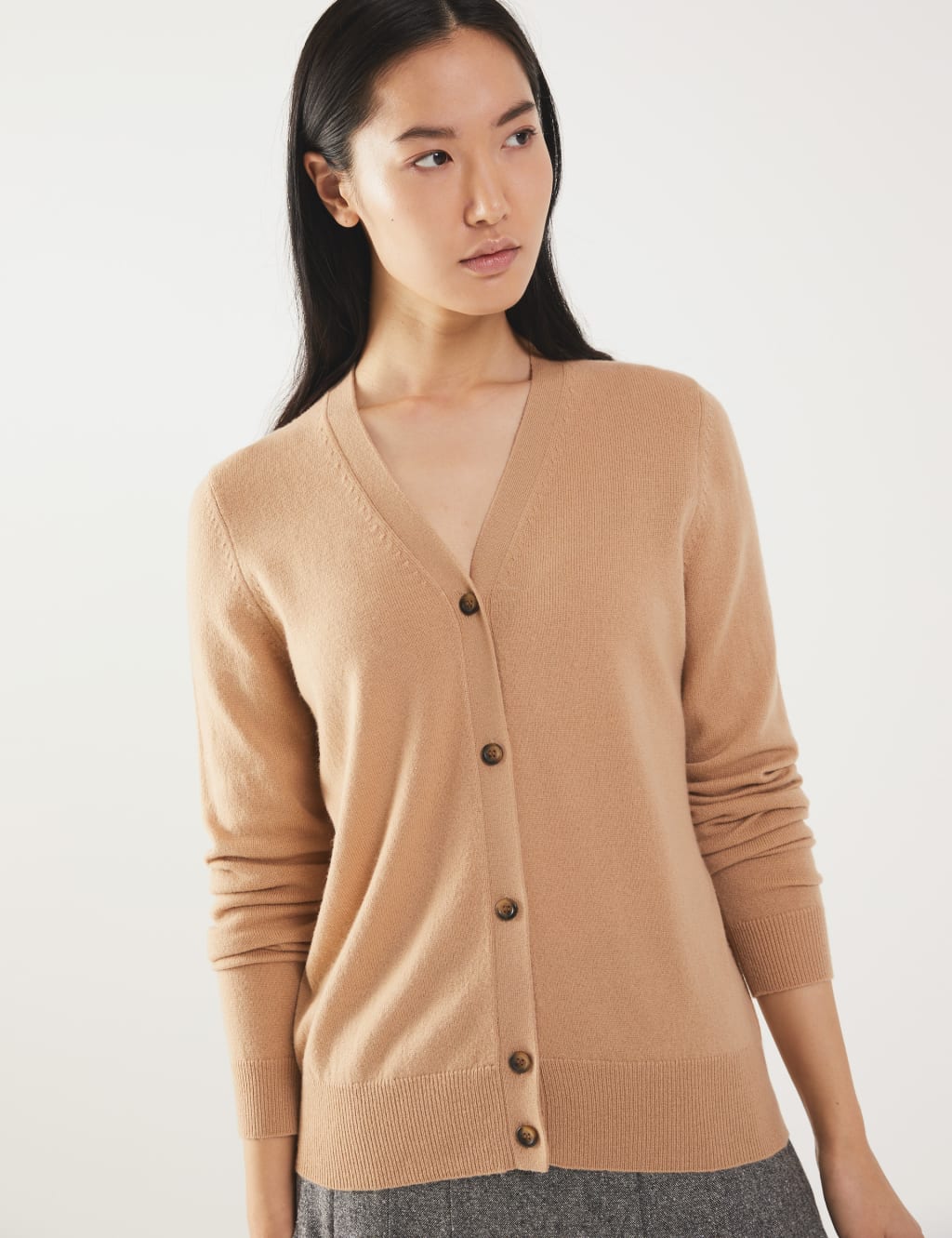 Wool Rich V Neck Cardigan with Cashmere JAEGER M S