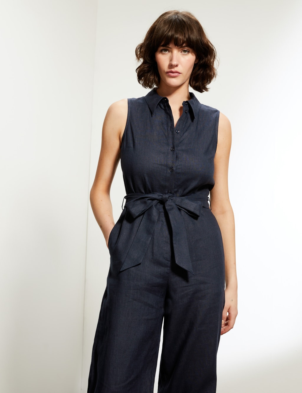 Fashion pure colour sleeveless belted jumpsuits new arrivals