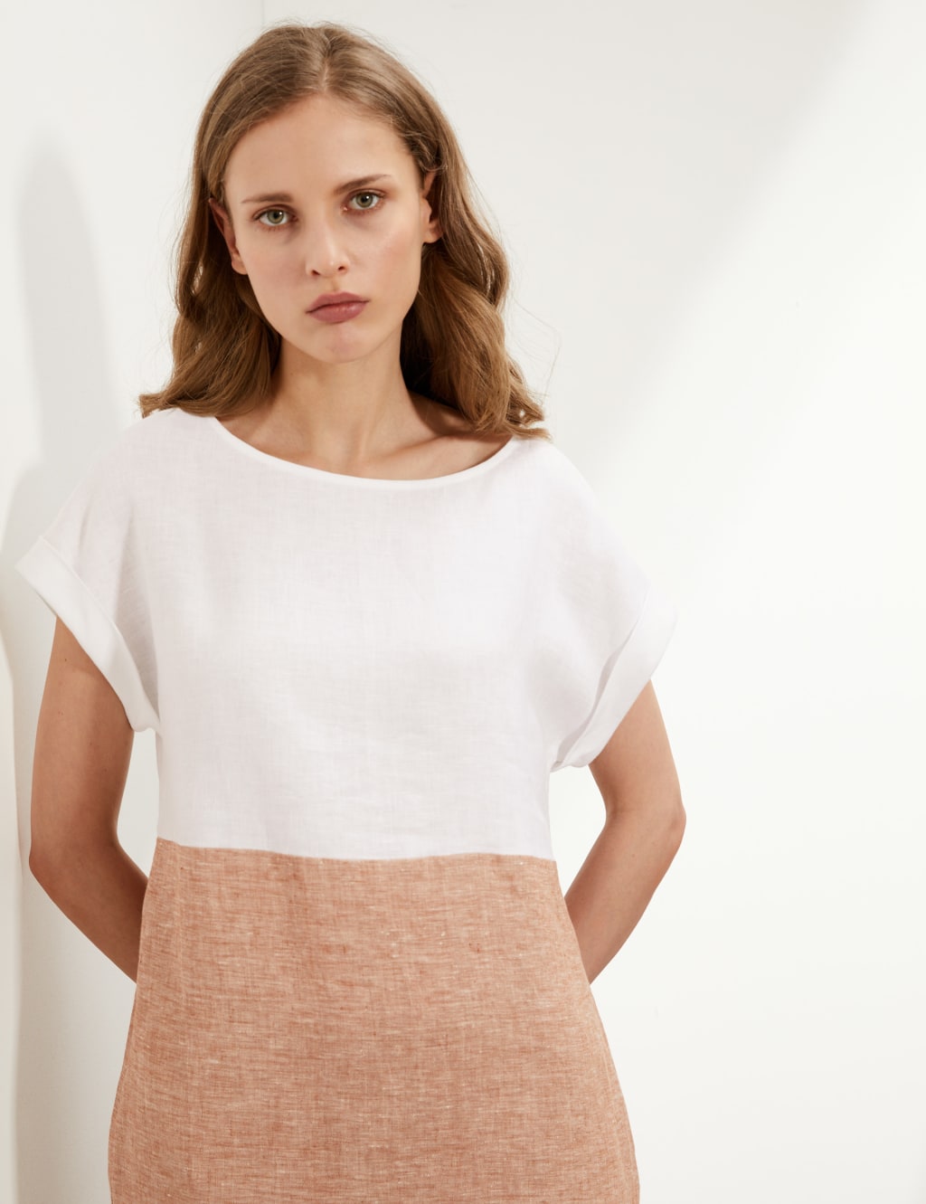 Pure Linen Colour Block Shift Dress 4 of 6