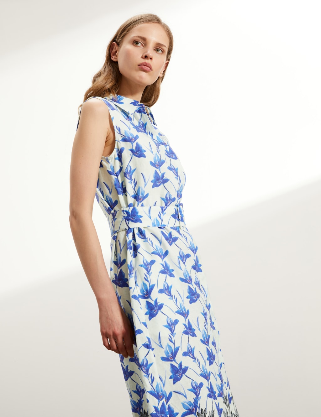 Pure Linen Floral Midi Shirt Dress 3 of 6