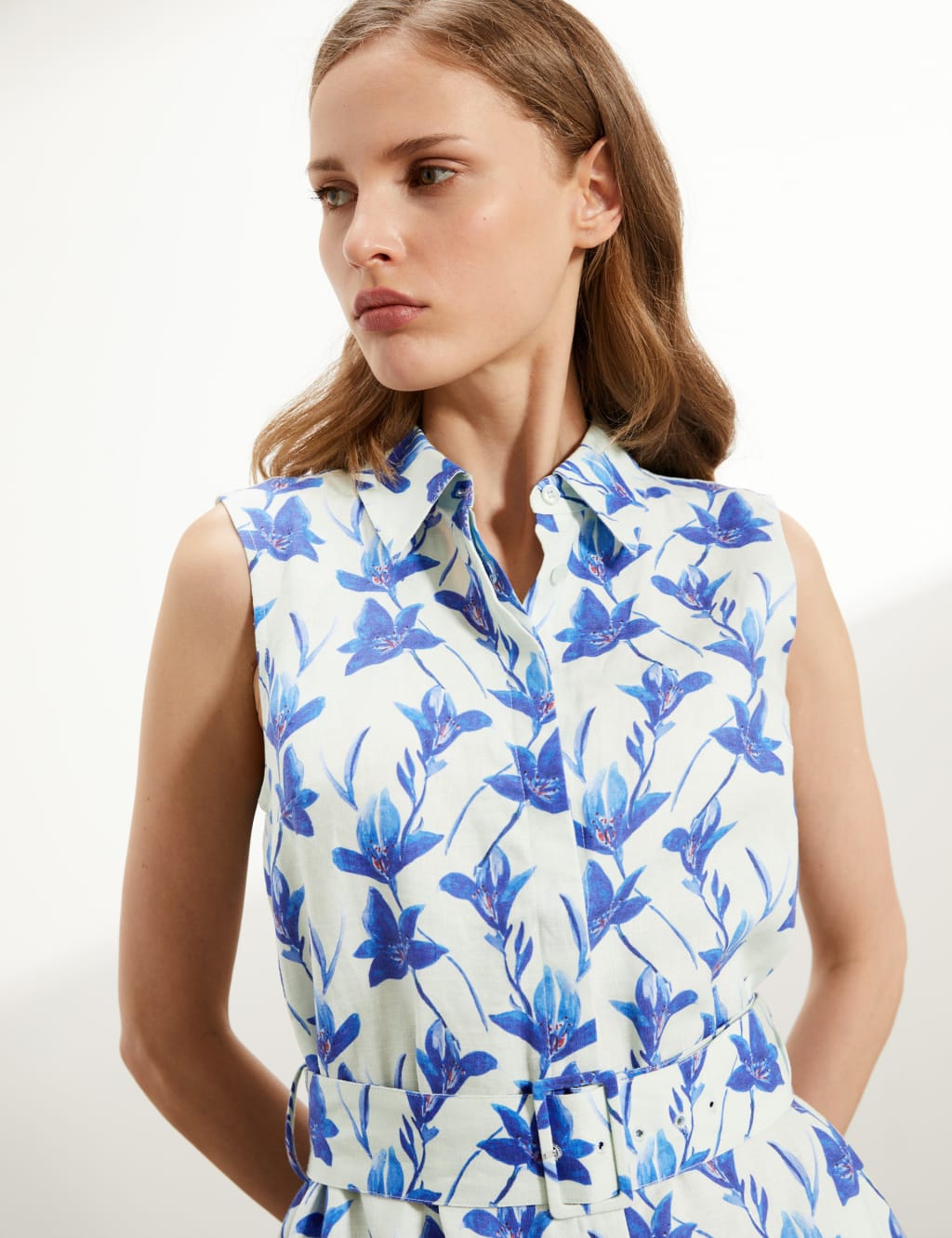 Pure Linen Floral Midi Shirt Dress 4 of 6