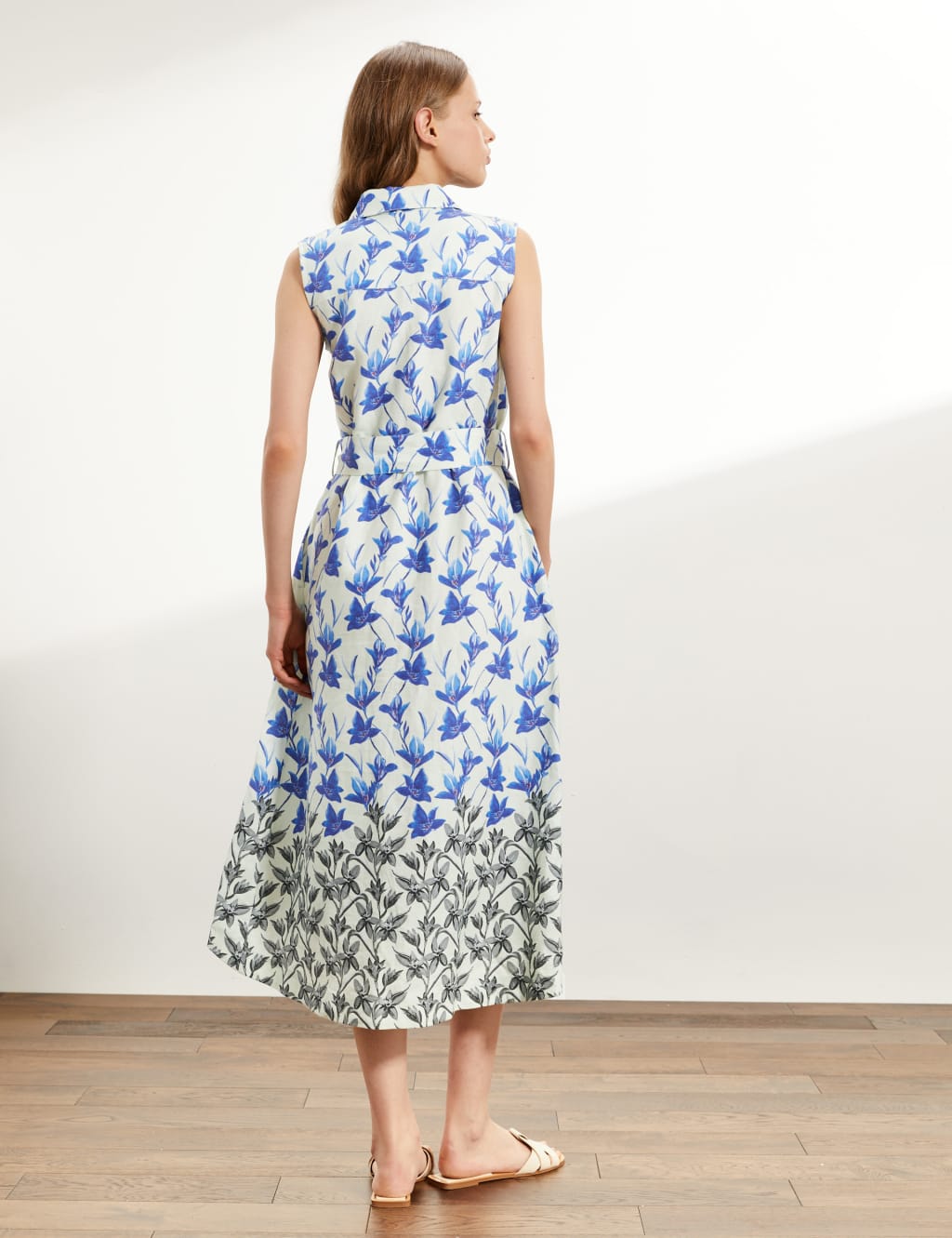 Pure Linen Floral Midi Shirt Dress 5 of 6